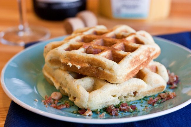 Bacon Chive Cornbread Waffles