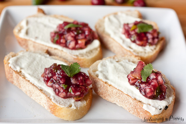 These Cranberry Salsa and Goat Cheese Crostini are the perfect quick appetizer for your next holiday party. 