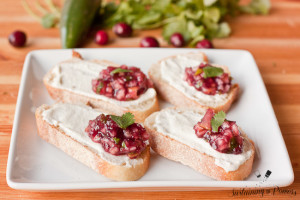 These Cranberry Salsa and Goat Cheese Crostini are the perfect quick appetizer for your next holiday party.