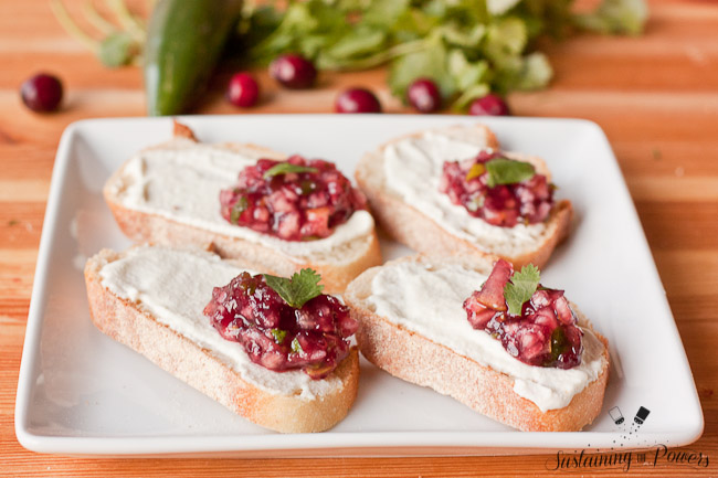 These Cranberry Salsa and Goat Cheese Crostini are the perfect quick appetizer for your next holiday party. 