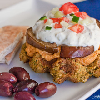 Falafel Waffles with Roasted Eggplant