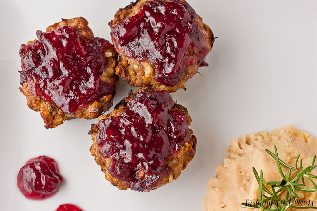 Your favorite flavors from Thanksgiving dinner come together in these easy, personal-sized Turkey and Stuffing Meatloaf Muffins with Cranberry glaze.