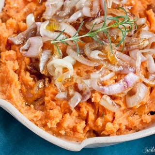 Vegan Mashed Sweet Potatoes With Caramelized Shallots