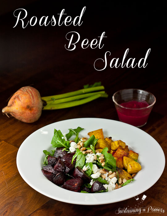 Roasted Beet Salad with Goat Cheese and Beet Basil Pesto Vinaigrette