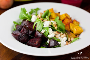 Roasted Beet Salad with Beet Basil Pesto Vinaigrette