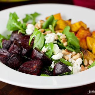 Roasted Beet Salad with Beet Basil Pesto Vinaigrette