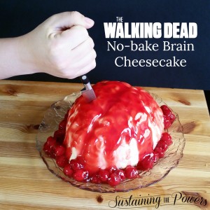 This brain cake is awesome!! An oozing no-bake cheesecake brain cake for your next Walking Dead get together.