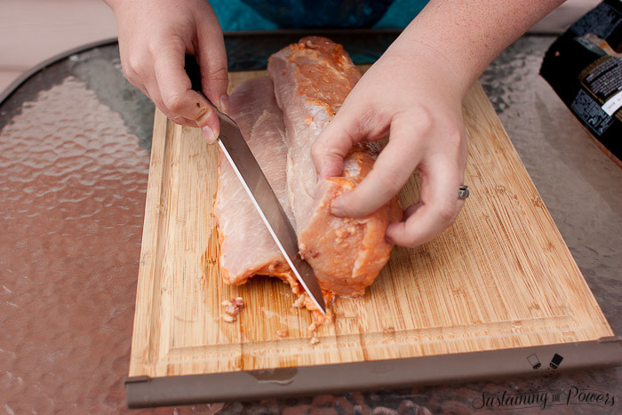 Bacon Marinated Pork Loin Stuffed with Fig Sage and Goat Cheese - This is one of my favorite recipes for entertaining because it looks super fancy, but doesn't take much effort! 