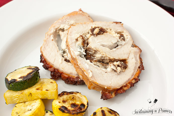 Bacon Marinated Pork Loin Stuffed with Fig Sage and Goat Cheese - This is one of my favorite recipes for entertaining because it looks super fancy, but doesn't take much effort! 
