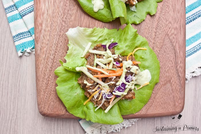 These lentil quinoa lettuce cups are a great summer slow cooker recipe. Gluten-free, vegan, and packed full of veggies and protein. 