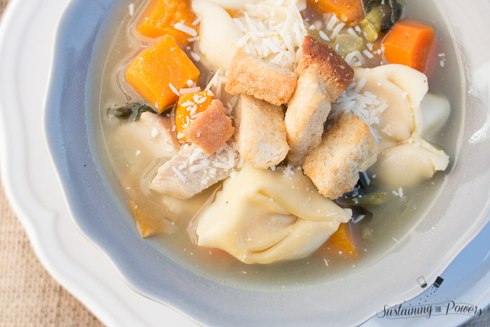 This is the best soup! Throw any veggies you like in your slow cooker with some broth, cook all day, then add tortellini and eat it up. 