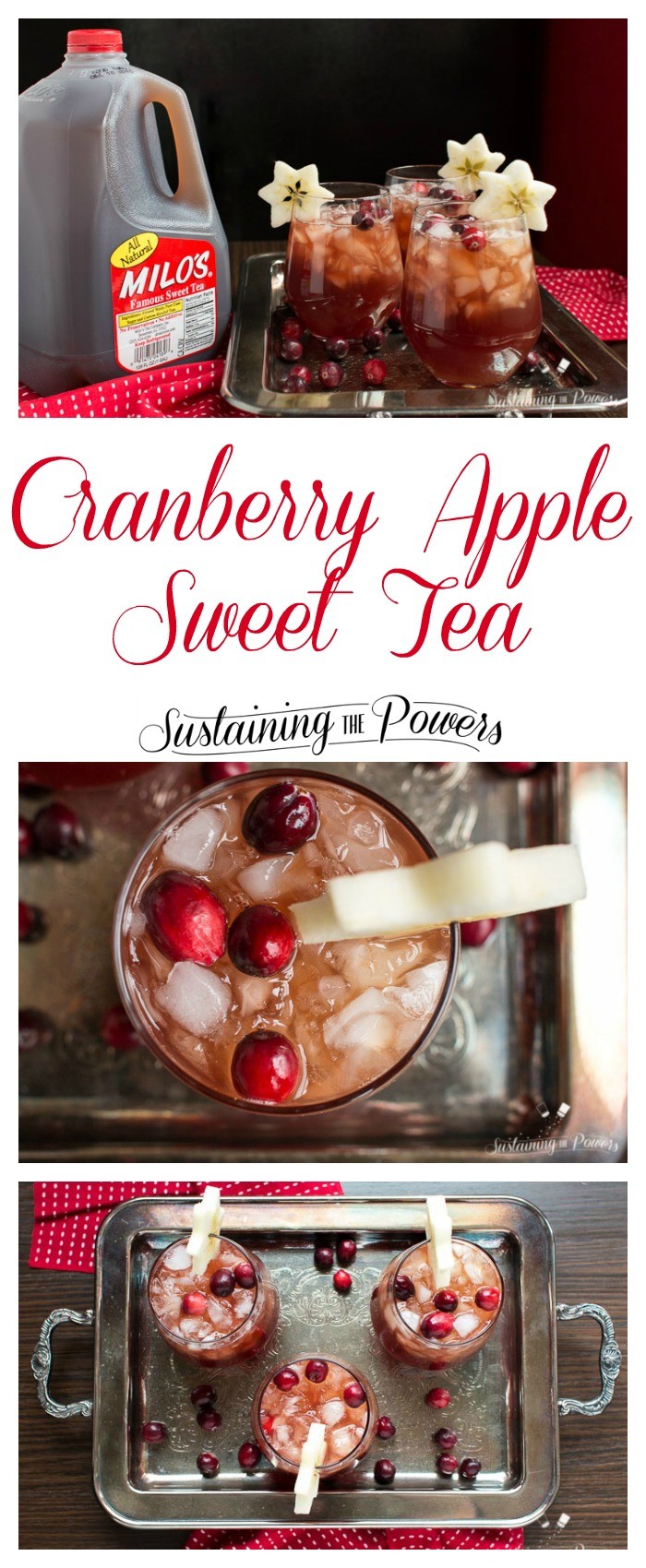 Cranberry Apple Sweet Tea made with @DrinkMilos is perfect to have on hand for your holiday entertaining! #HolidaysWithMilos #DrinkMilos #Pmedia #ad