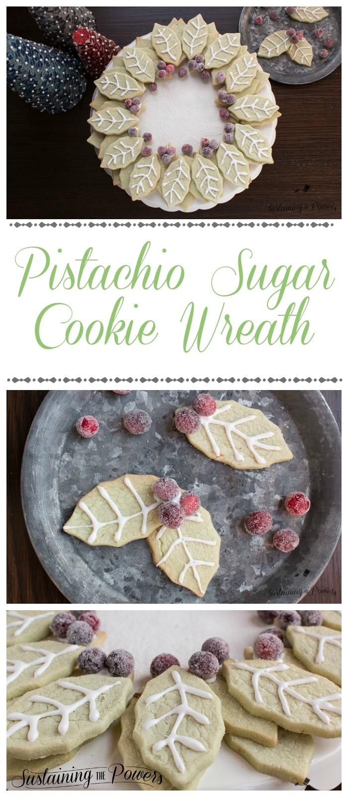 This looks amazing! And I never would have thought to use pistachio pudding mix in my sugar cookies. Brilliant! Pistachio Sugar Cookie Wreath with Sugared Cranberries