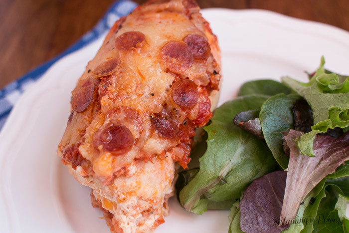 Pizza Stuffed Chicken. In your slow cooker. Nobody will realize that it's low-carb and gluten-free. 