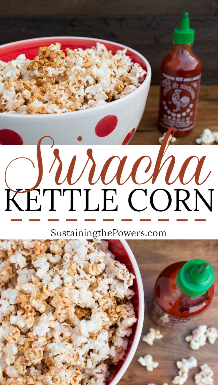 How to Make Sriracha Kettle Corn | Kettle corn is one of our most favorite snacks and we make it at least once a week. This Sriracha Kettle Corn is like crack though! I can't stop shoveling it into my face! It's the kind of salty, spicy, sweet snack that invites you to sit down at a bar and have a cold beer with some friends. Click through to learn how to make your own sriracha kettle corn! 