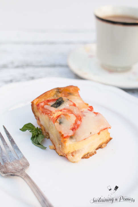 This Tomato, Basil, and Mozzarella Egg Bake (Strata) is a cross between a fritatta and a bread pudding. Super cheap and you'll definitely impress your guests!