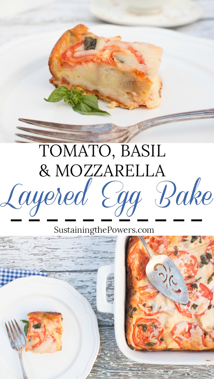 This Tomato, Basil, and Mozzarella Layered Egg Bake (Strata) is a cross between a fritatta and a bread pudding. Super cheap and you'll definitely impress your guests!