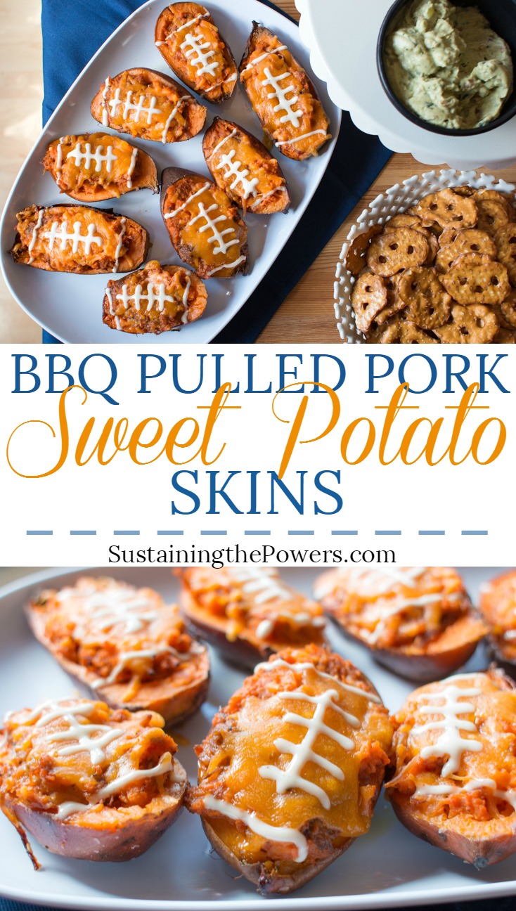 How to Make Sweet Potato Skins Stuffed with Pulled Pork | These sweet potato skins are incredible. If you've never put pulled pork in a sweet potato, you have been missing out! Click through to get this quick and easy recipe along with 63 other tailgating recipes! 