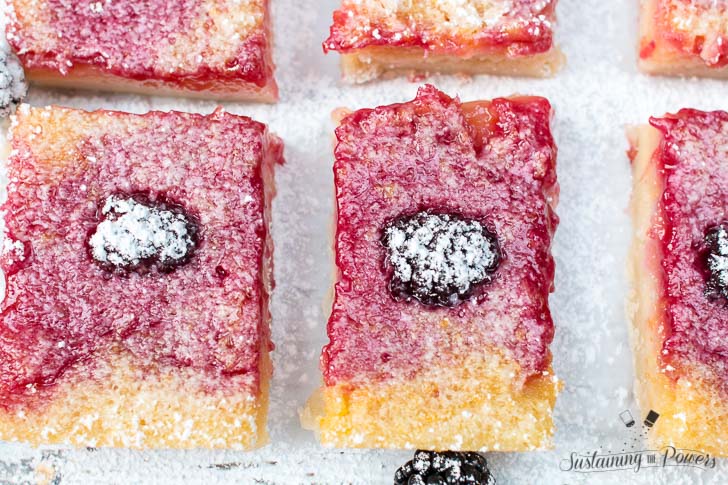 How to Make Blackberry Lemon Bars | Lemon bars are one of our favorite treats. I love the mixture of sweet and tart and a super thick shortbread crust. These have the added deliciousness of fresh blackberries that puts them totally over the top! Click through now to get the recipe! 