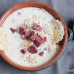 How to Make Keto Slow Cooker Reuben Soup | This soup has all your favorite salty and tangy flavors from a reuben sandwich without all the carbs! Perfect for low-carb and gluten-free diets. 343 Calories, 22.8g Protein, 1.3g net carbs and 25.6g Fat per serving. Click through to get the simple recipe!