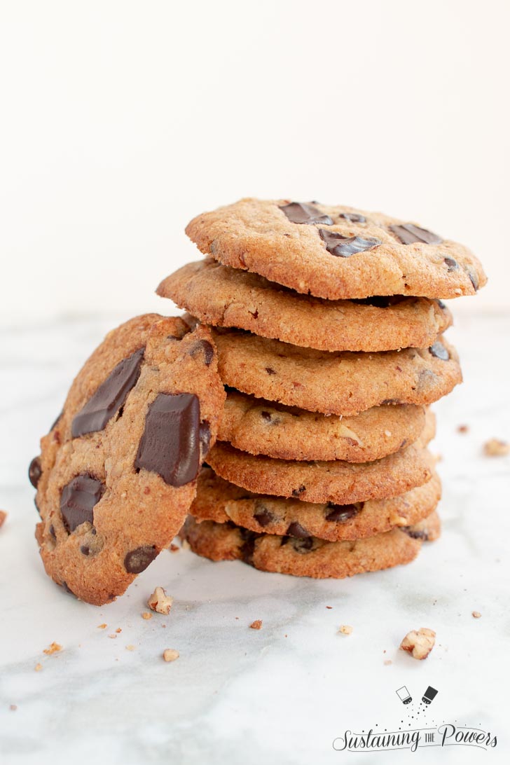 A stack of chocolate chip cookies