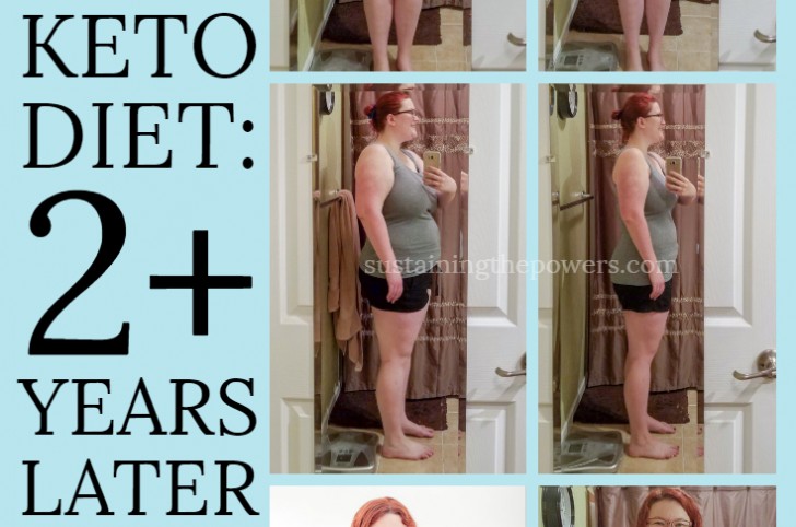 Three before and after weight loss photos of a female with the title "Keto Diet 2+ Years Later"